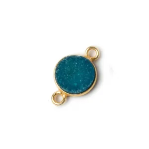 10mm Vermeil Bezel Sea Blue Drusy Coin Connector 1 piece