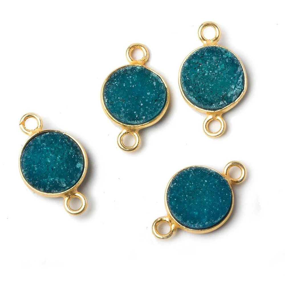 10mm Vermeil Bezel Sea Blue Drusy Coin Connector 1 piece
