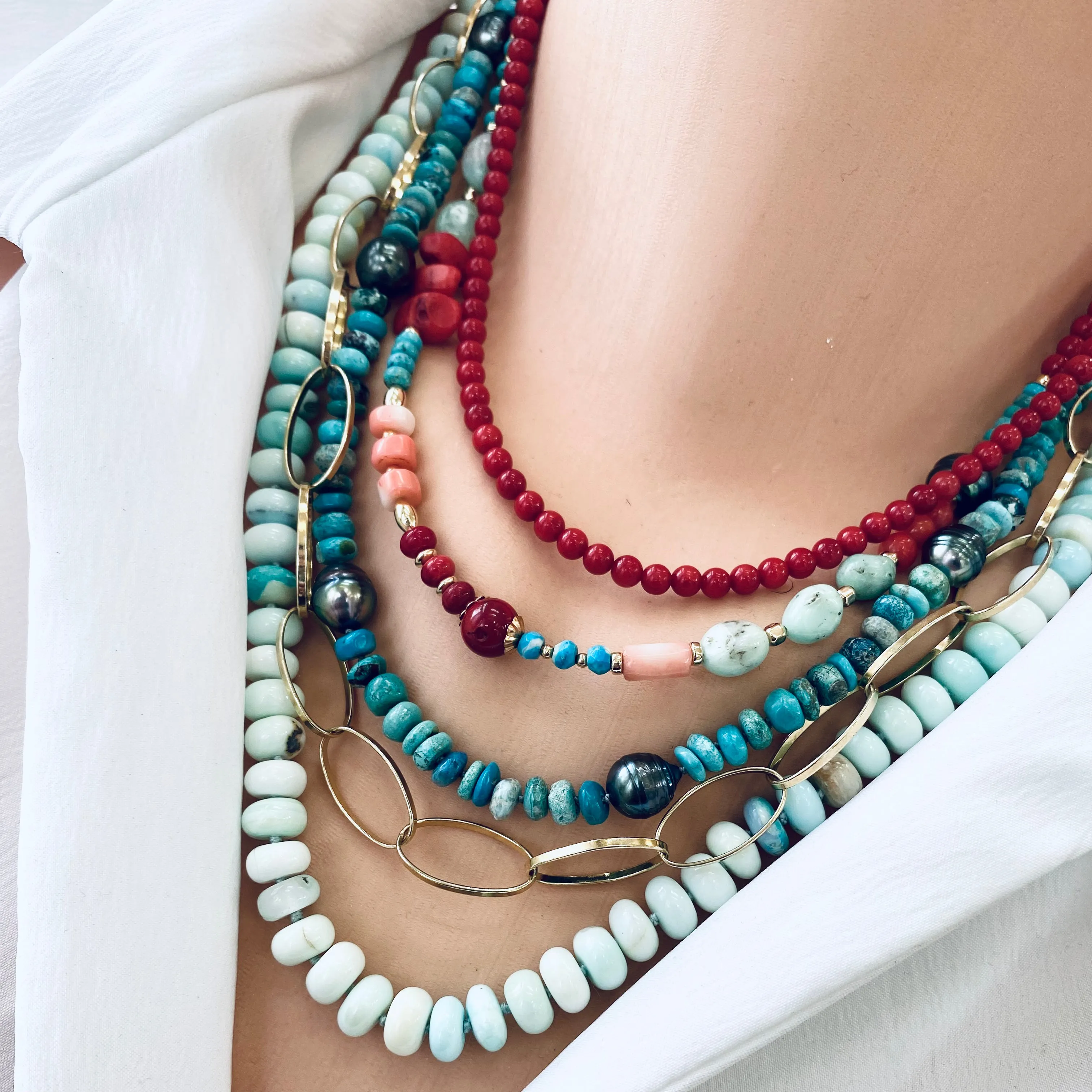Arizona Turquoise & Tahitian Pearl Necklace, Gold Vermeil Clasp, 19.5inches, December Birthstone