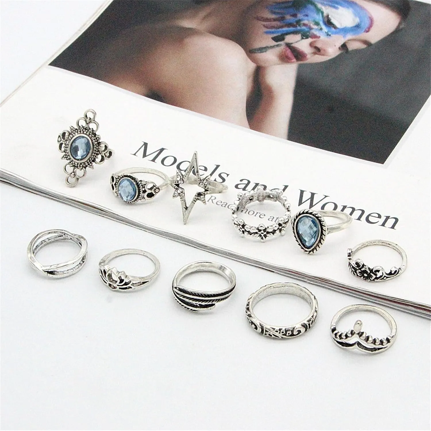 Boho Gold Stackable Rings for Women Trendy Knuckle Joint Finger Knuckle Nail Ring Sets Simple Star Moon Stack Preppy Statement Rings Cute Stuff Jewelry
