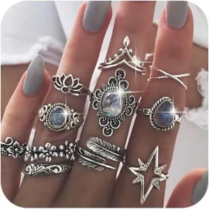 Boho Gold Stackable Rings for Women Trendy Knuckle Joint Finger Knuckle Nail Ring Sets Simple Star Moon Stack Preppy Statement Rings Cute Stuff Jewelry