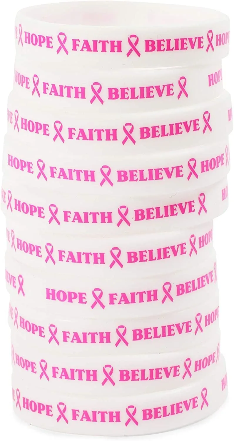 Breast Cancer Awareness Bracelets, Pink Wristbands (48 Pieces)