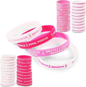 Breast Cancer Awareness Bracelets, Pink Wristbands (48 Pieces)