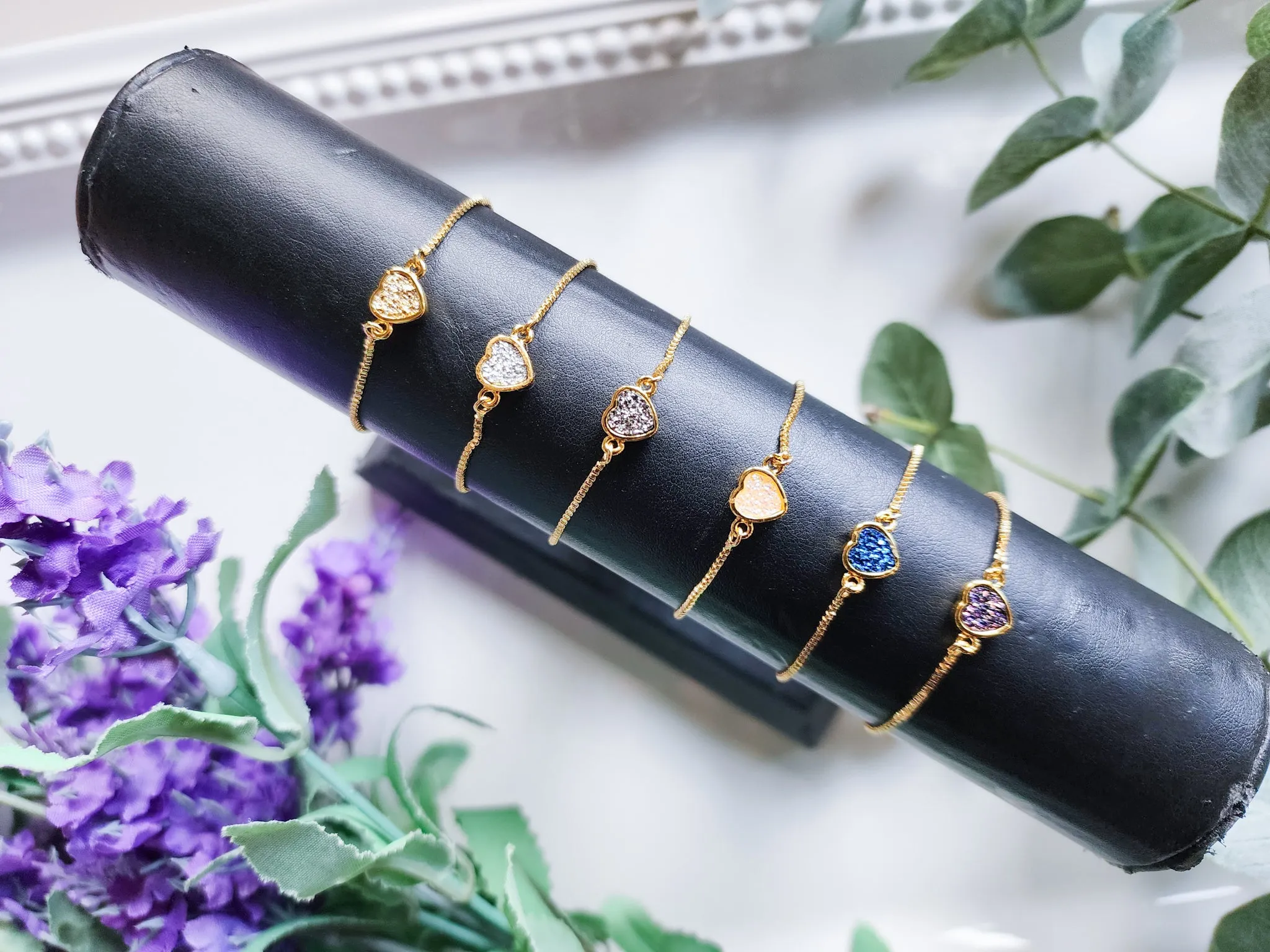 Dainty Druzy Adjustable Bracelet || Petite Heart