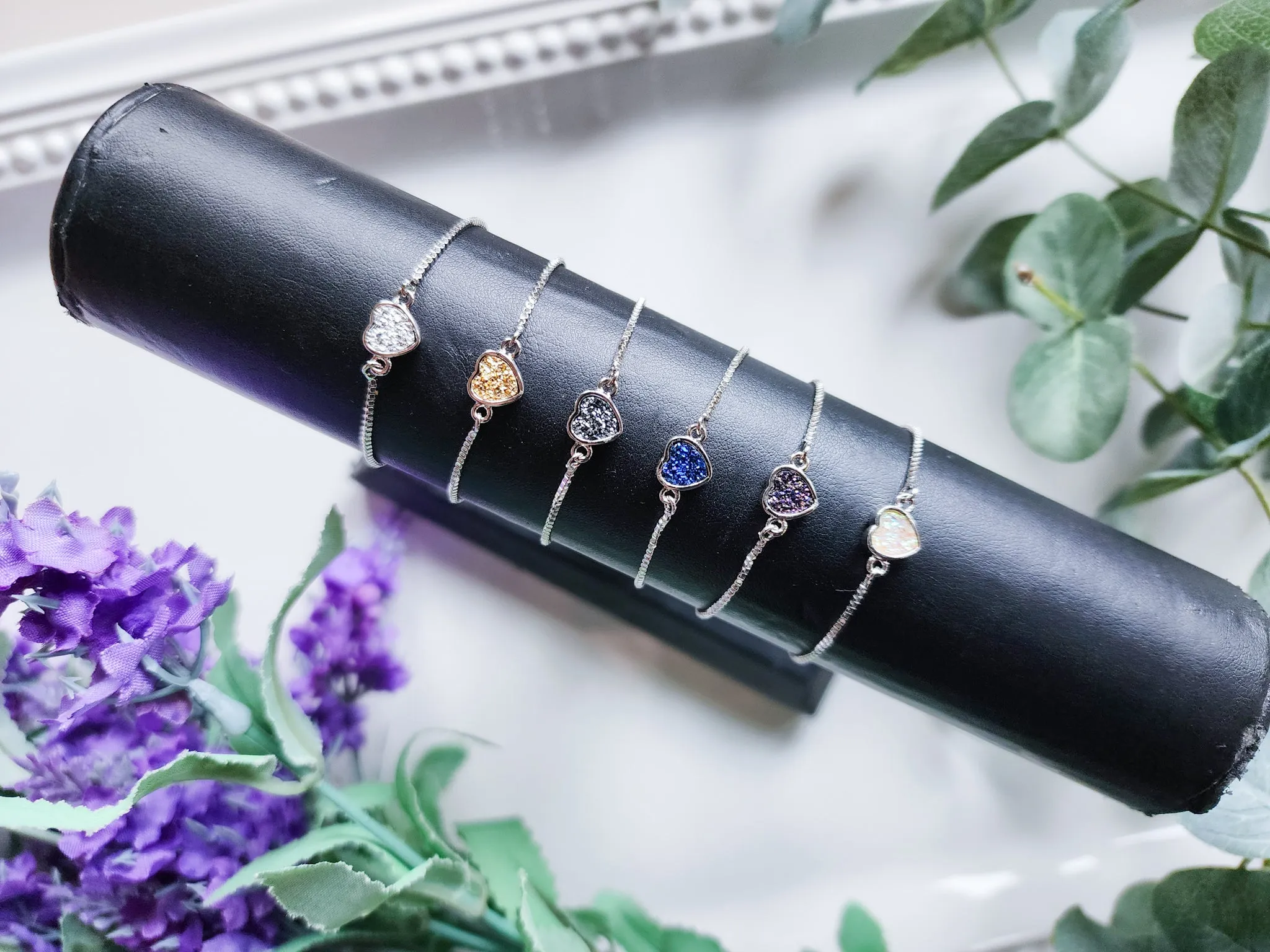 Dainty Druzy Adjustable Bracelet || Petite Heart