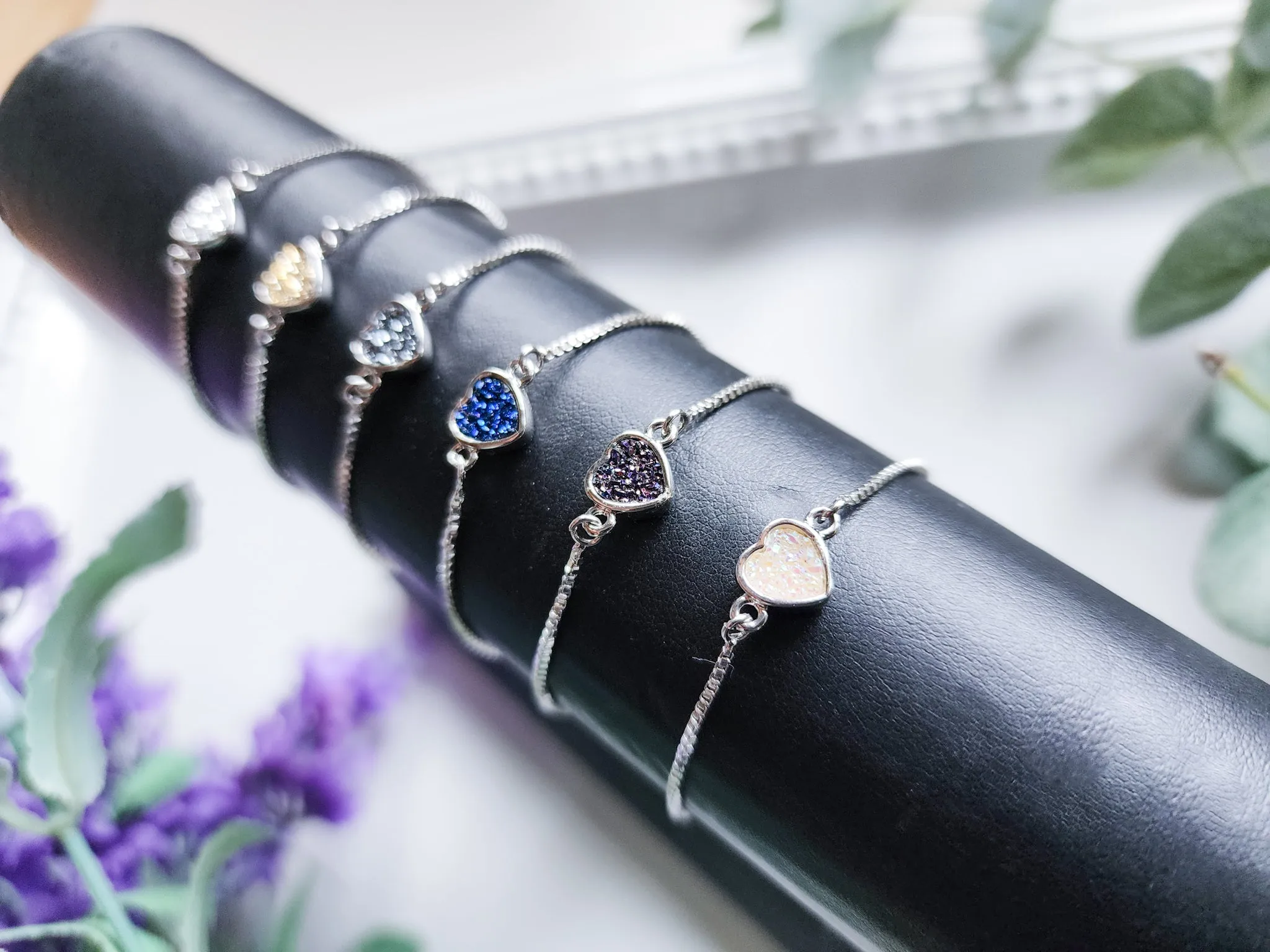Dainty Druzy Adjustable Bracelet || Petite Heart