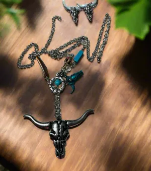 Double Duo Bullhead Necklace and Earring Set