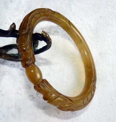 Dynasty Style 2 Dragons Play Pearl Chinese Jade Bangle Bracelet 64.5 mm (DC151)