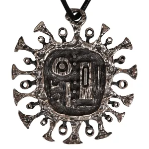 Gilles Guy Vidal Brutalist Sun Pendant Necklace Modernist Abstract Pewter 1960s