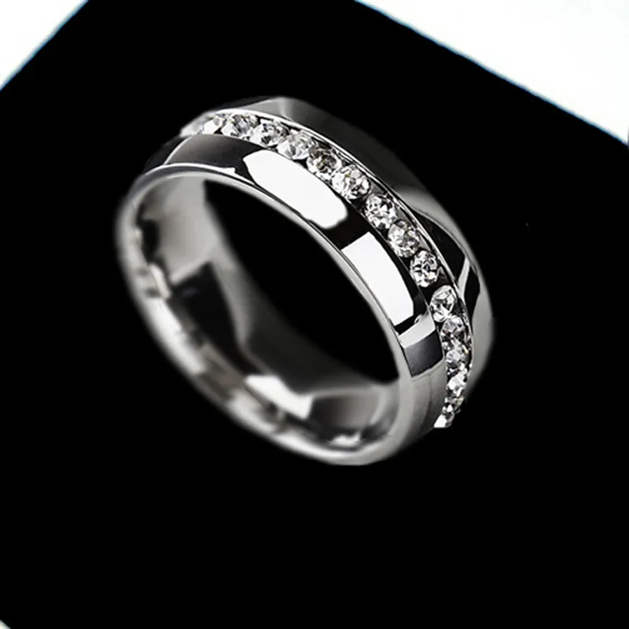 Gold Silver Crystal Cubic Zirconia Eternity 316L Ring