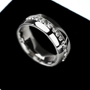 Gold Silver Crystal Cubic Zirconia Eternity 316L Ring