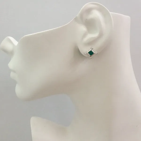 Green Agate & White Topaz Stud with White Topaz, Green Agate & South Sea Pearl Detachable Twinset Earrings