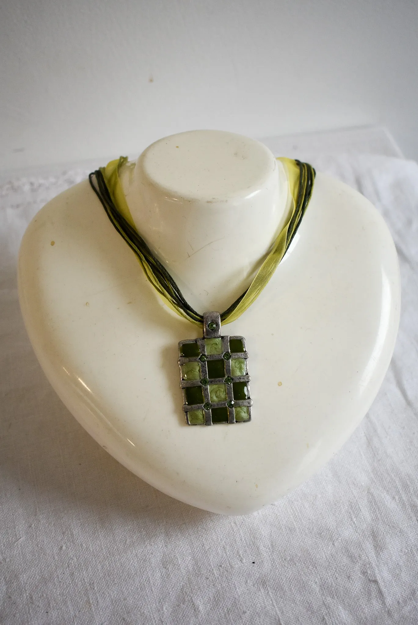 Green hemp   ribbon necklace