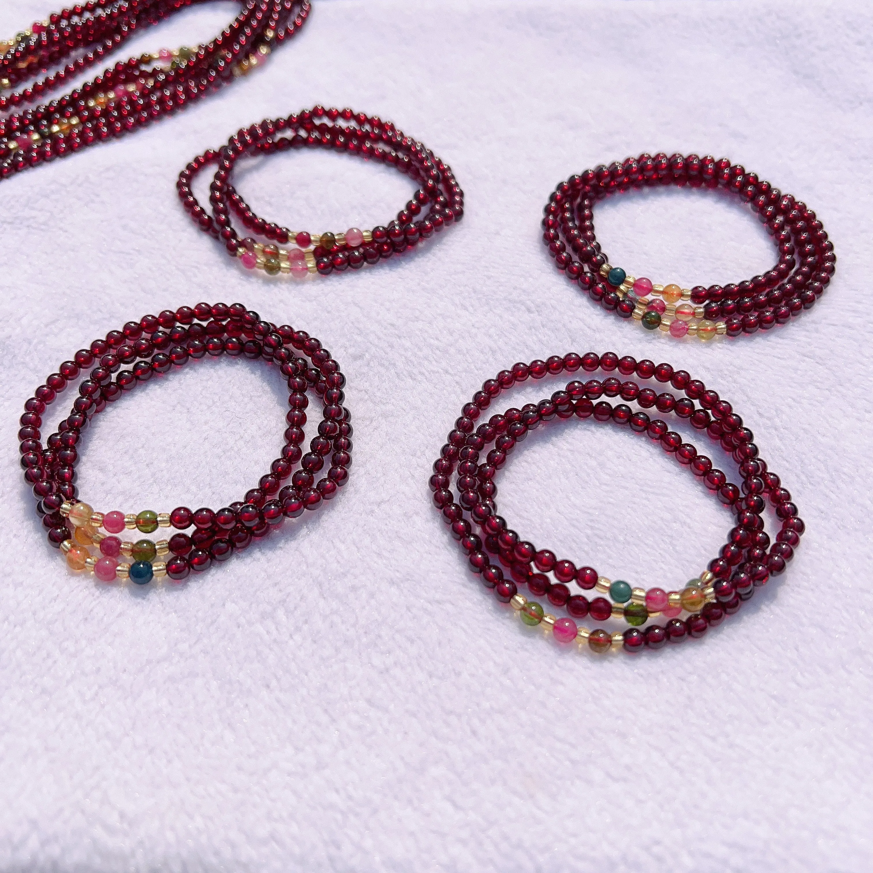 High-quality Natural Red Garnet Rainbow Tourmaline 3-Wraps Bracelets Customized Jewelry Wholesale