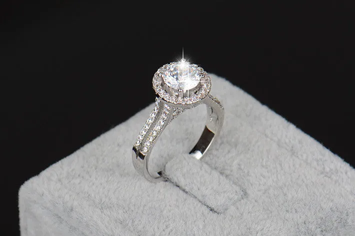 Hot sale Luxury 925 sterling Silver 5A ZC Crystal Wedding Ring