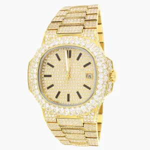 Moissanite Square Face 19.0ct Solitaire Bezel Gold Tone Watch