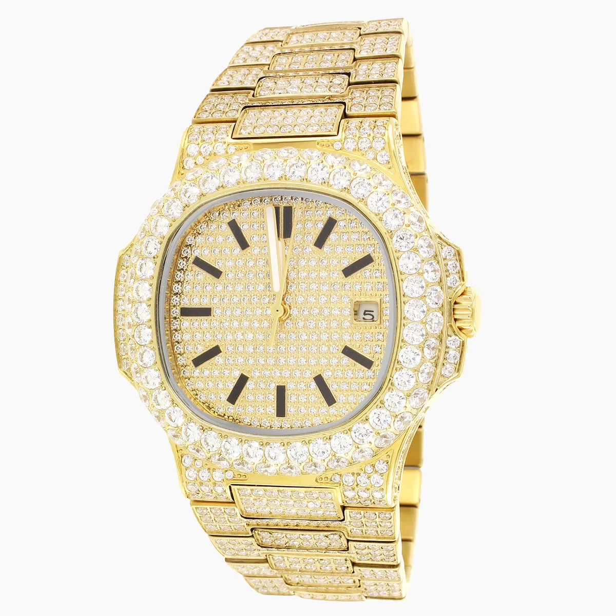 Moissanite Square Face 19.0ct Solitaire Bezel Gold Tone Watch