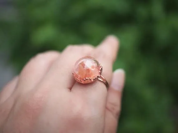 Nature Ring, Terrarium Ring, Rose Gold Statement Ring, Rose Gold Himalayan Salt, Bridesmaid Gift, Garden Wedding Jewelry, Christmas Gift