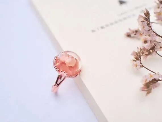 Nature Ring, Terrarium Ring, Rose Gold Statement Ring, Rose Gold Himalayan Salt, Bridesmaid Gift, Garden Wedding Jewelry, Christmas Gift