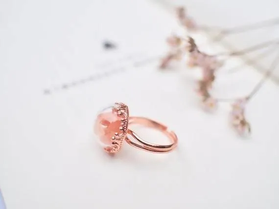 Nature Ring, Terrarium Ring, Rose Gold Statement Ring, Rose Gold Himalayan Salt, Bridesmaid Gift, Garden Wedding Jewelry, Christmas Gift