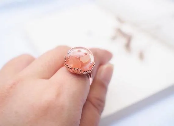 Nature Ring, Terrarium Ring, Rose Gold Statement Ring, Rose Gold Himalayan Salt, Bridesmaid Gift, Garden Wedding Jewelry, Christmas Gift