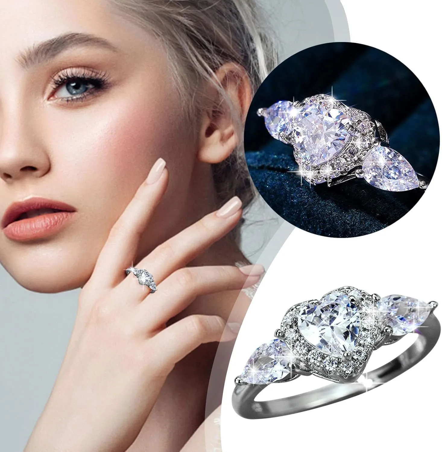 Rings for Kids Party Favors Brilliant Clear Round Heart Cubic Zirconia Rings Gold Rings 925 Sterling Silver Rings Jewelry Gift Non Tarnish Trendy Dainty Gold Rings