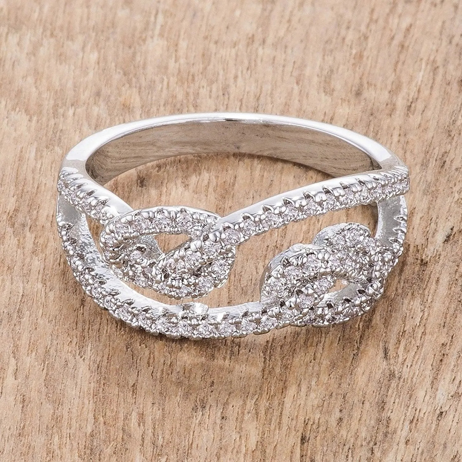 WildKlass 1.15Ct Rhodium Plated CZ Pave Double Knot Ring